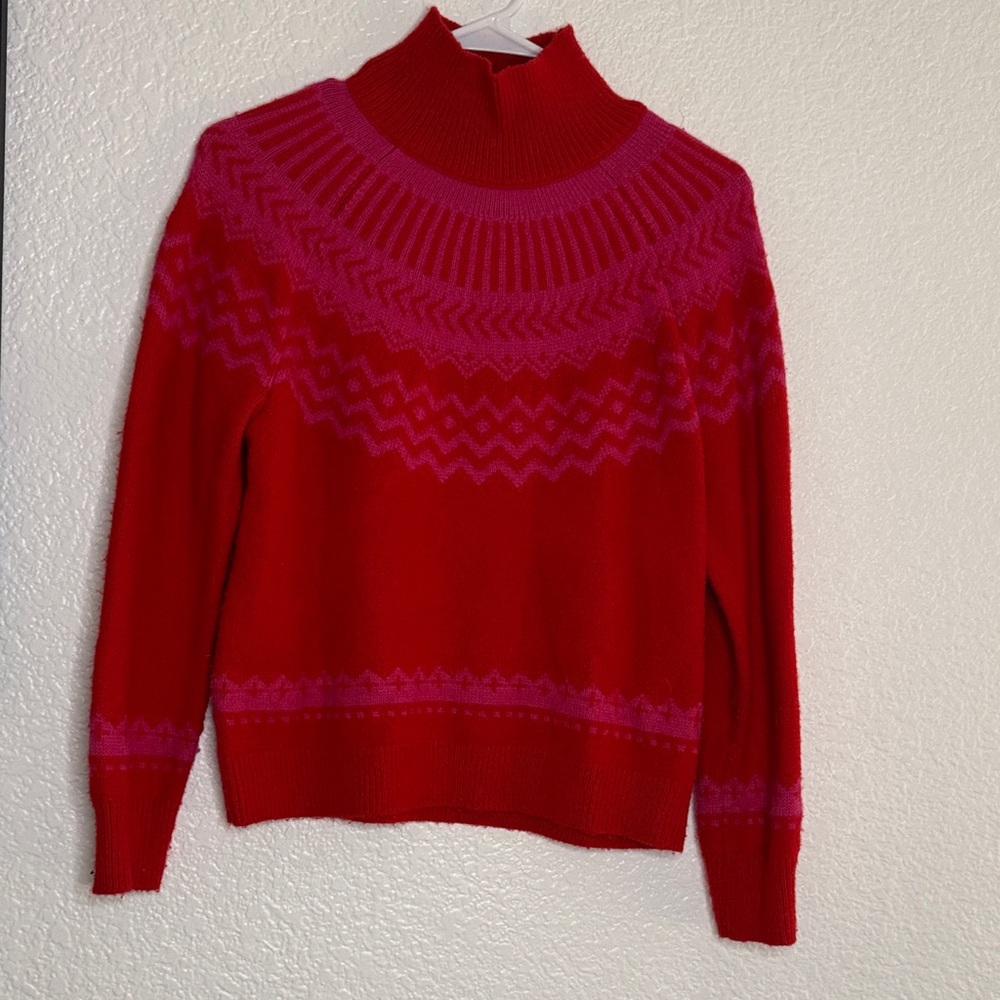 Ann Taylor Red and Pink Cowl Neck Sweater